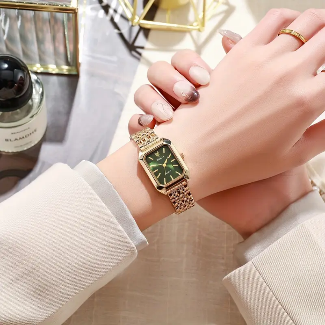 18K Gold Rectangle Watch That Exudes Sophistication & Draws Compliments Everywhere You Go