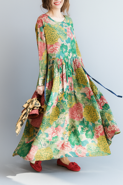 Veronique – Floral Linen Maxi Dress