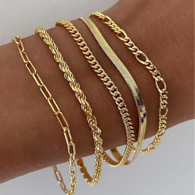 14K Gold Bracelet Set That Makes You Stand Out & Turns Heads (Adjustable)