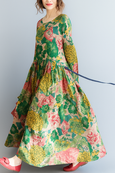 Veronique – Floral Linen Maxi Dress
