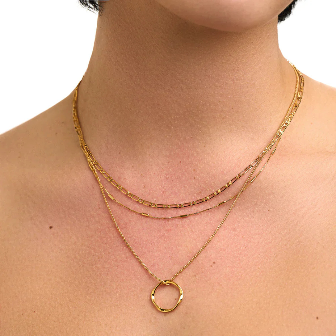 18K Gold Open Circle Three Row Necklace That Inspires Effortless Style & Draws Every Compliment