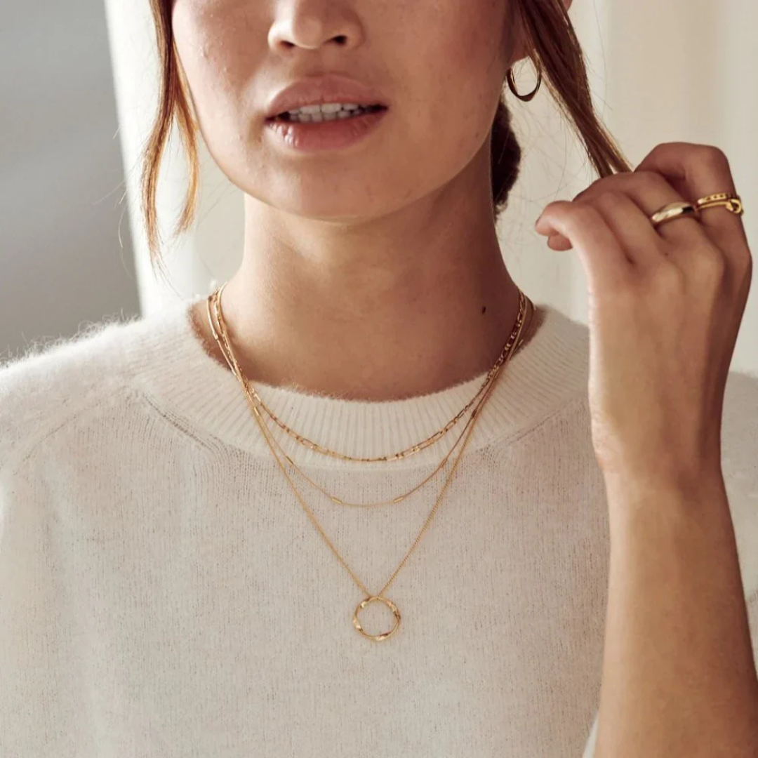 18K Gold Open Circle Three Row Necklace That Inspires Effortless Style & Draws Every Compliment
