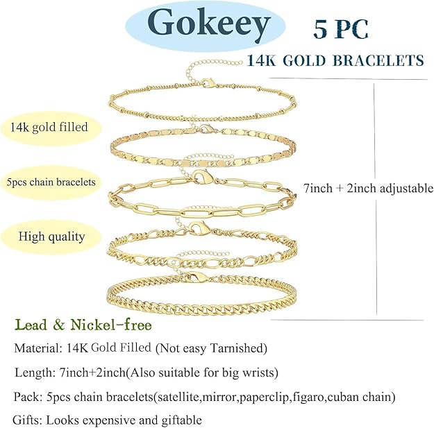 14K Gold Bracelet Set That Makes You Stand Out & Turns Heads (Adjustable)
