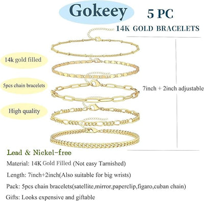 14K Gold Bracelet Set That Makes You Stand Out & Turns Heads (Adjustable)