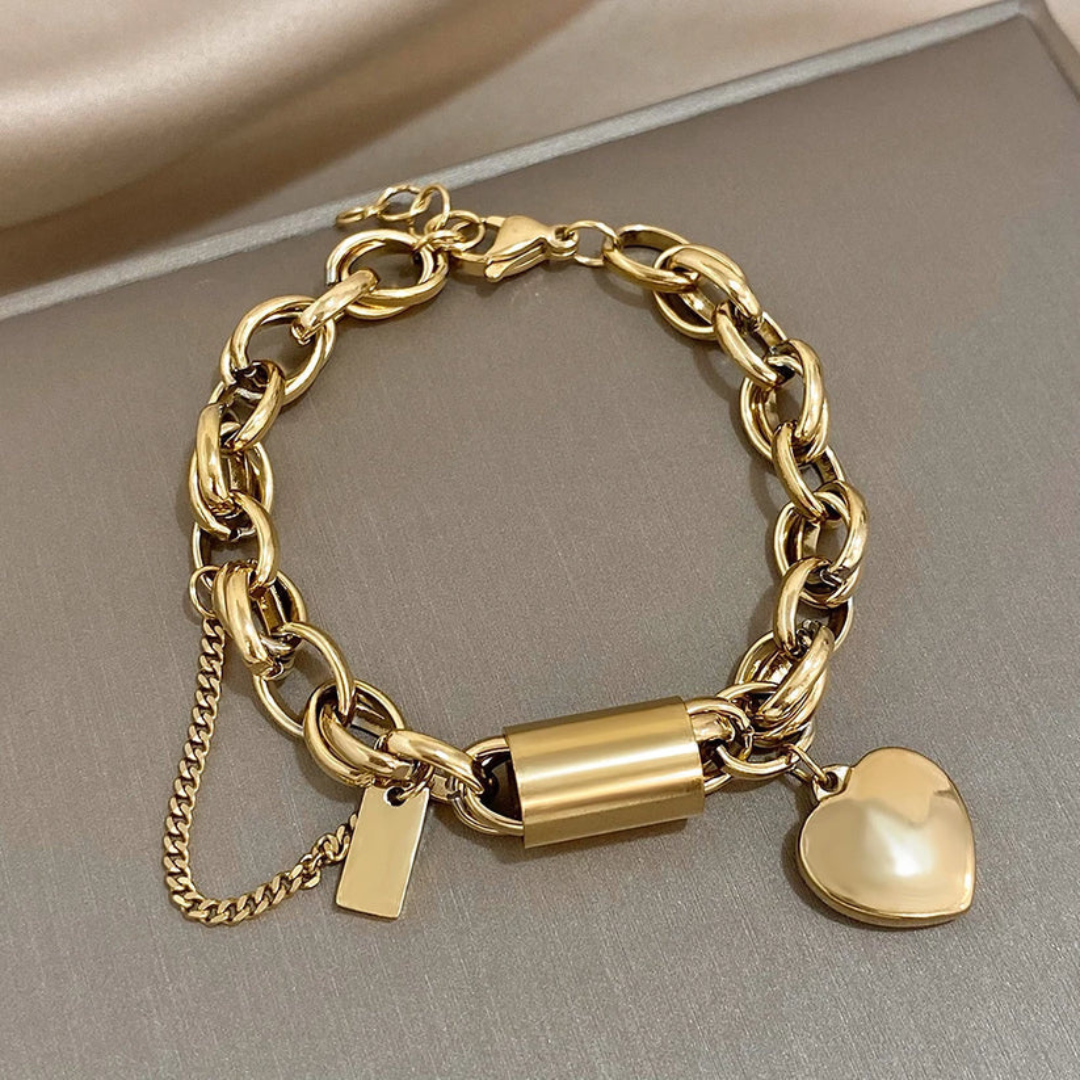 18K Gold Heartened Chunky Bracelet That Boosts Your Confidence & Captures Every Eye