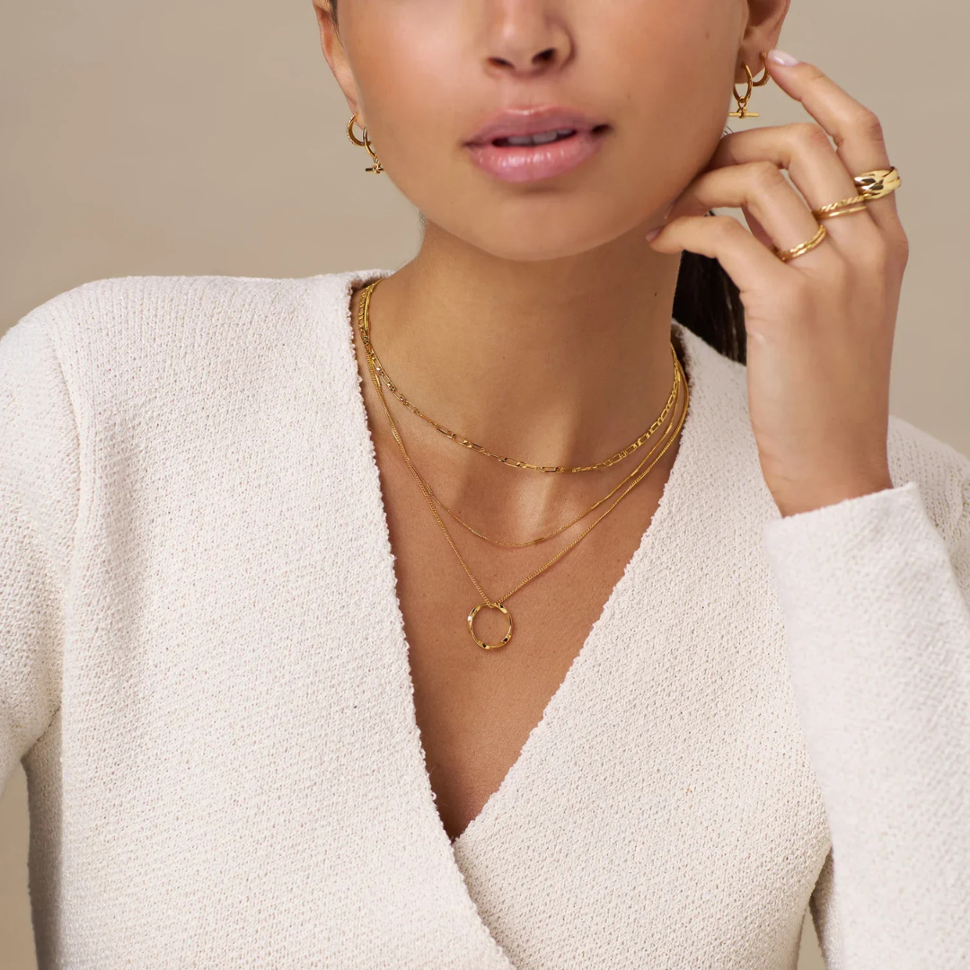 18K Gold Open Circle Three Row Necklace That Inspires Effortless Style & Draws Every Compliment