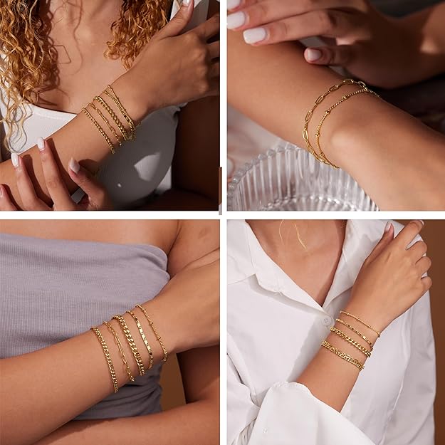 14K Gold Bracelet Set That Makes You Stand Out & Turns Heads (Adjustable)