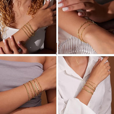 14K Gold Bracelet Set That Makes You Stand Out & Turns Heads (Adjustable)