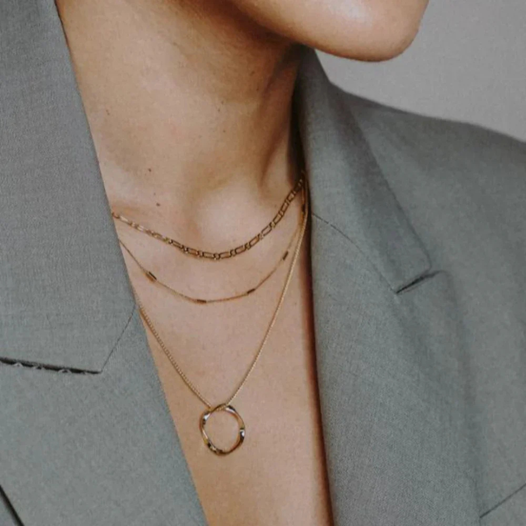 18K Gold Open Circle Three Row Necklace That Inspires Effortless Style & Draws Every Compliment