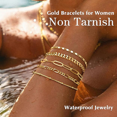 14K Gold Bracelet Set That Makes You Stand Out & Turns Heads (Adjustable)