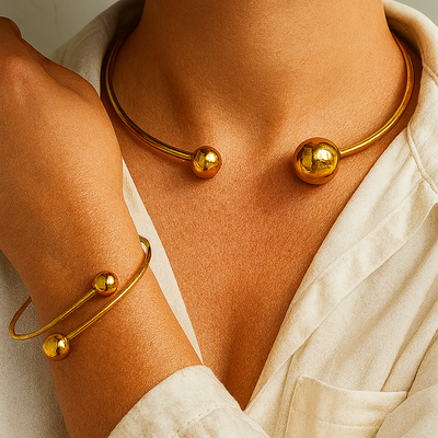18K Gold Collar Necklace & Bracelet Set That Radiates Confidence & Turns Every Glance Into Admiration