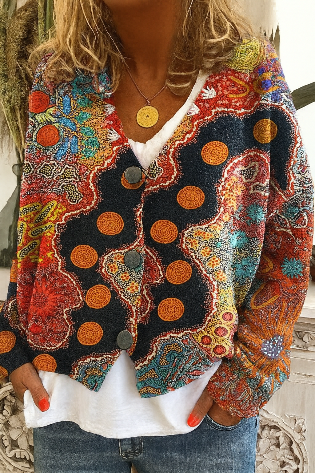 Bohemian Cardigan with Buttons – Colorful Style for the Free Spirit