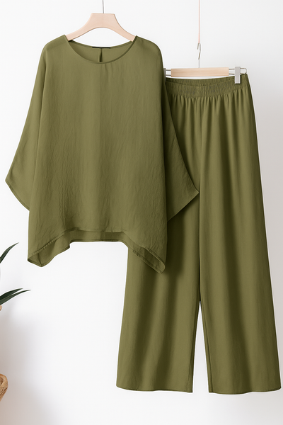 Jovana -Two-Piece Linen Loungewear Set with Wide-Leg Pants