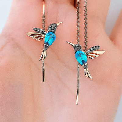 Hummingbird Enamel and Zirconia Earrings