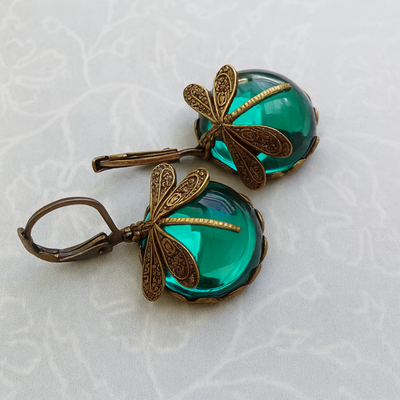 Spherical Dragonfly Earrings in Antique Gold