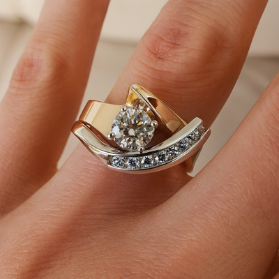 Vintage Irregular Gold & Silver Zirconia Ring