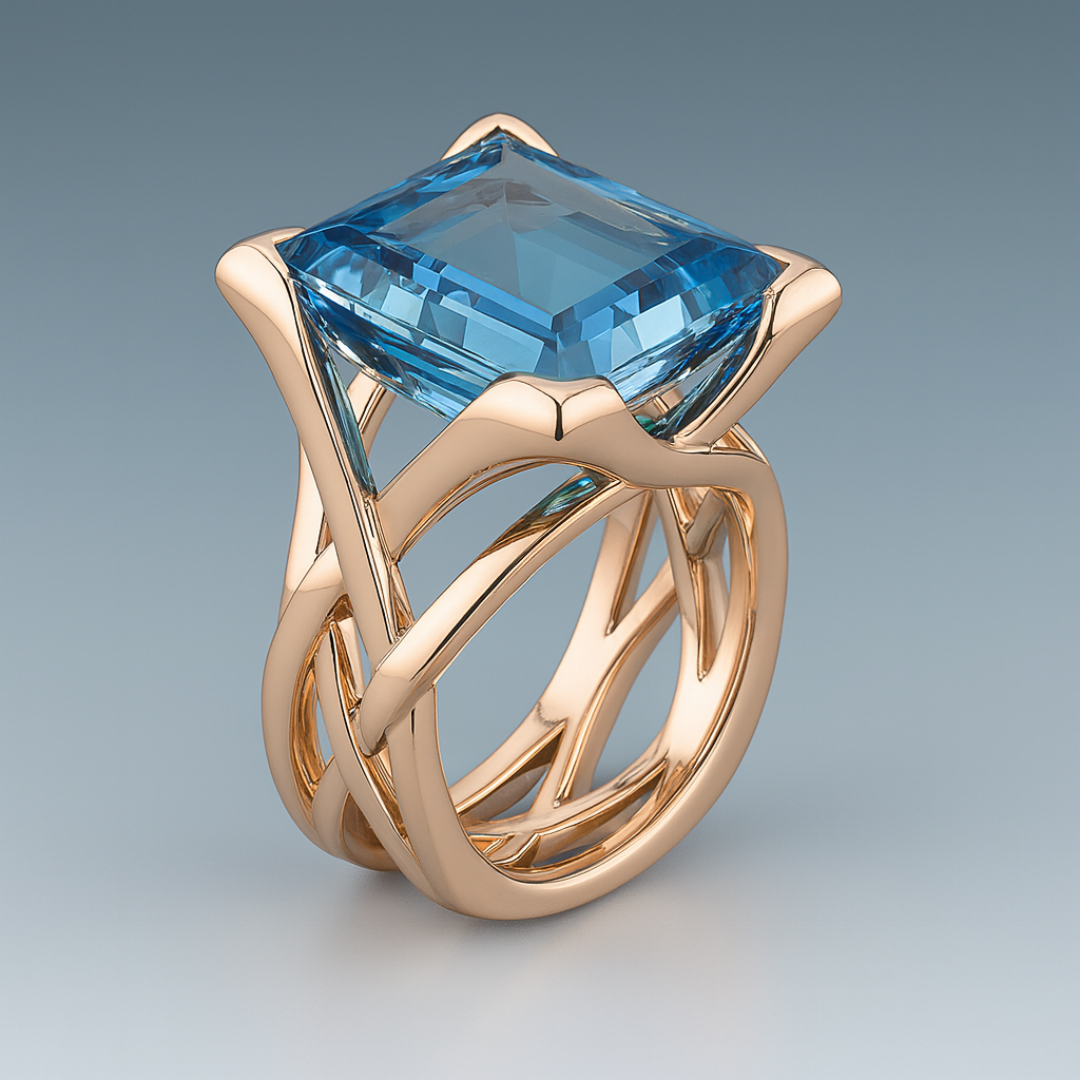 Vintage Rose Gold Blue Zirconia Ring