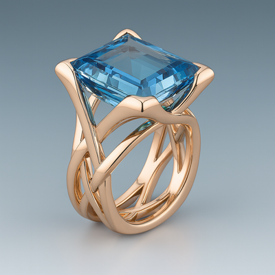 Vintage Rose Gold Blue Zirconia Ring