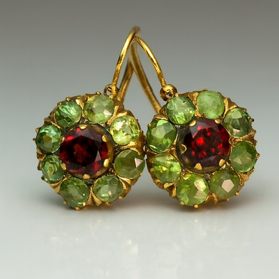 Vintage Rounded Green & Red Crystal Earrings