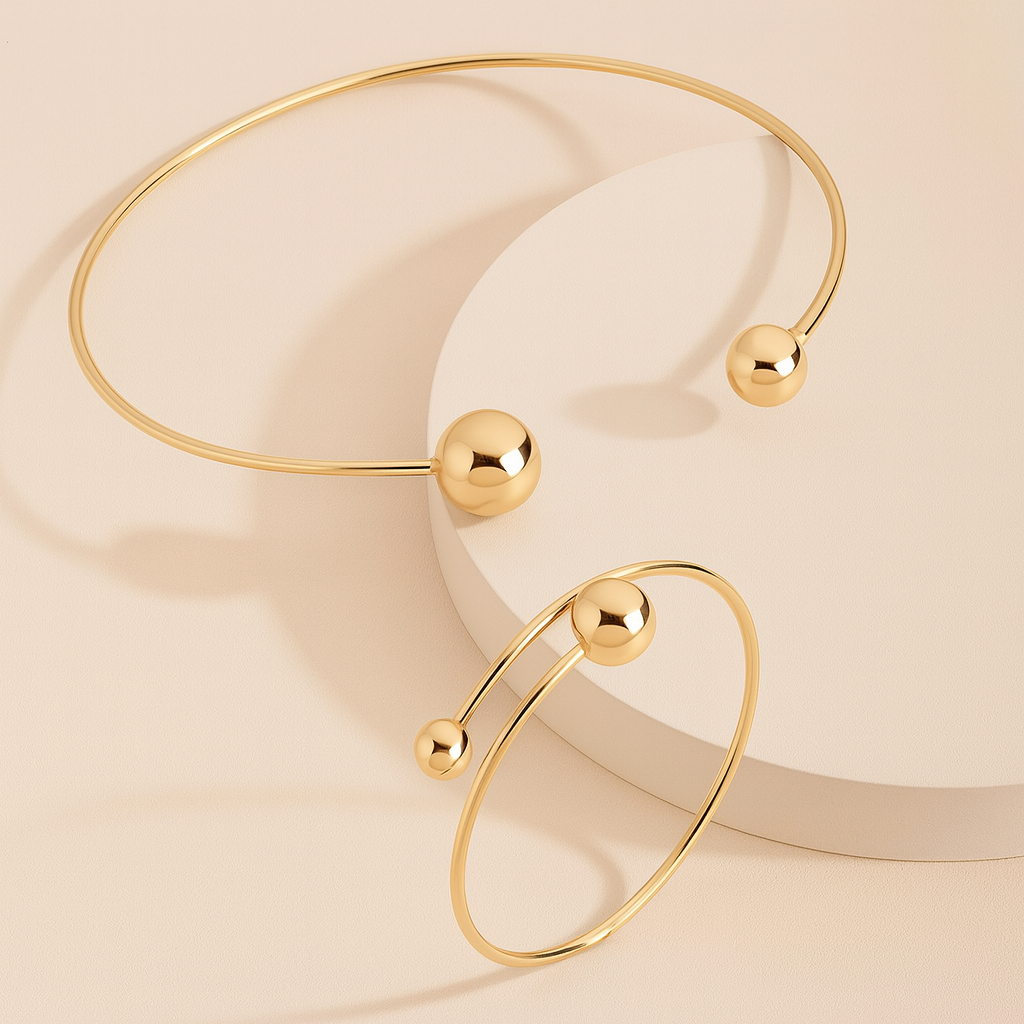 18K Gold Collar Necklace & Bracelet Set That Radiates Confidence & Turns Every Glance Into Admiration