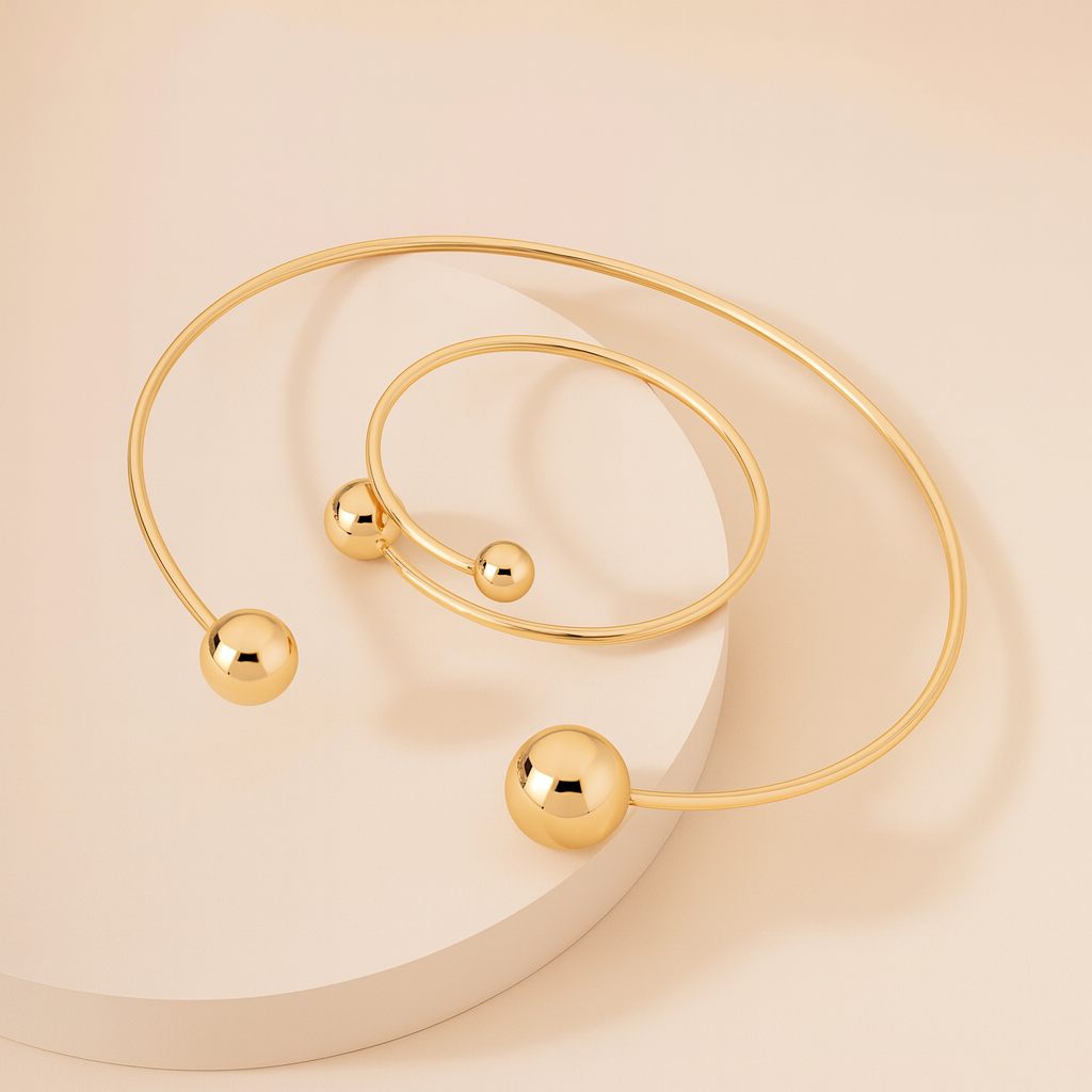 18K Gold Collar Necklace & Bracelet Set That Radiates Confidence & Turns Every Glance Into Admiration