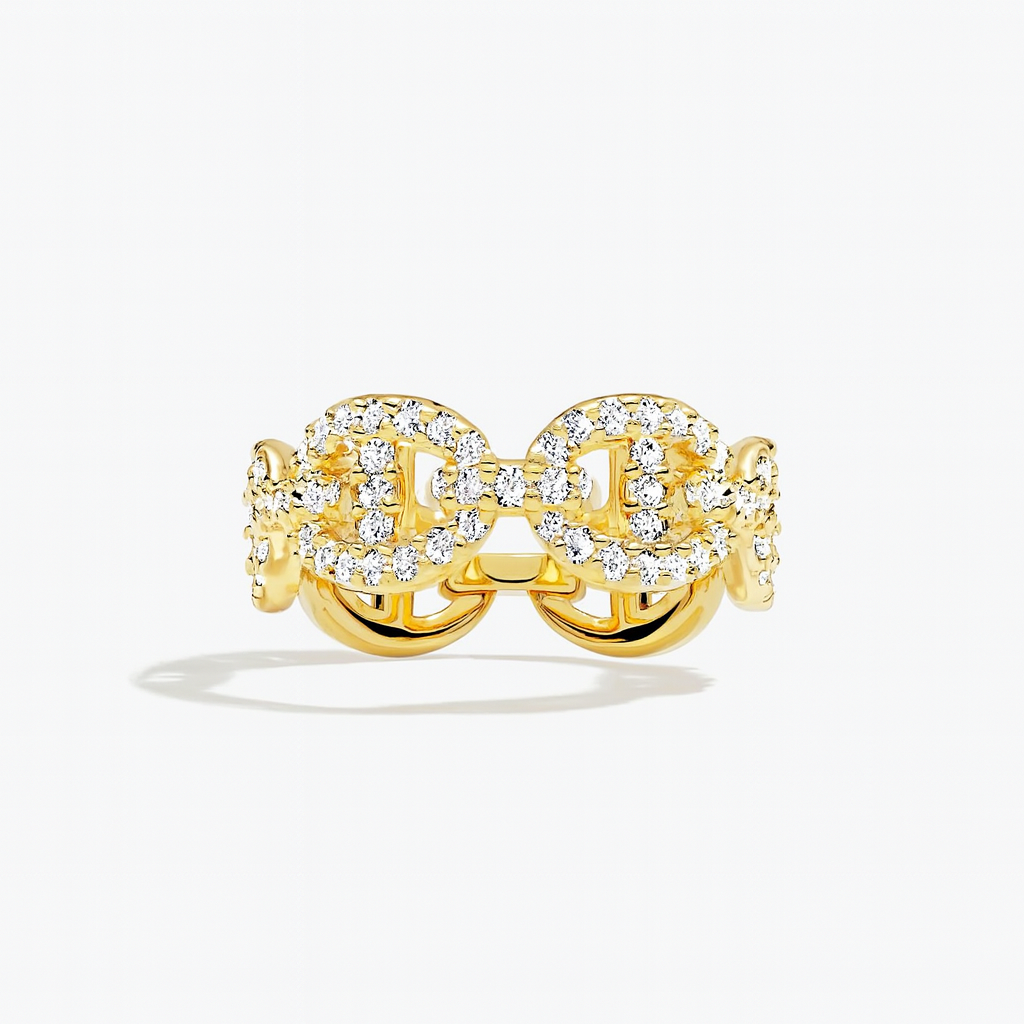 18k Gold Link Ring That Embodies Timeless Elegance & Modern Glamour