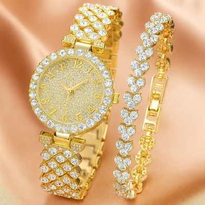 18K Gold Watch and Bracelet Set That Shines With Luxury & Makes You Unforgettable