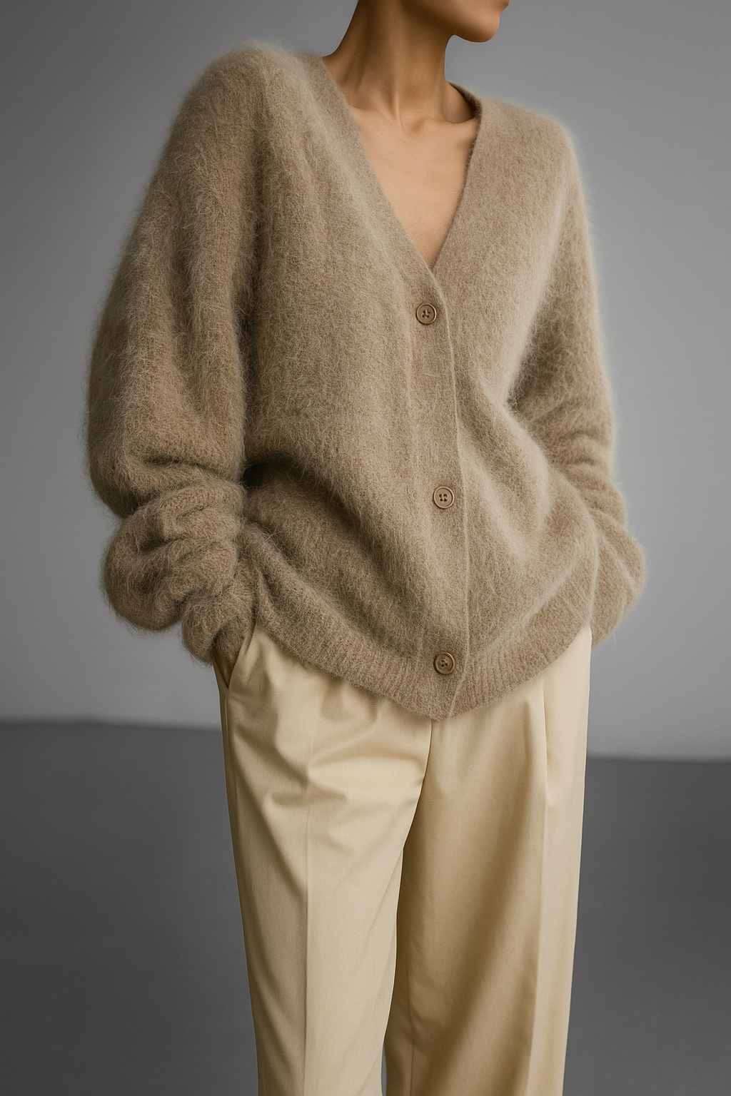 Plush Cardigan with V-Neck – Maximum Comfort Factor with an Elegant Feel