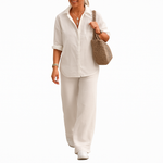Carina – Cotton Linen Two-Piece Set with Long Sleeve Shirt & Loose Pants