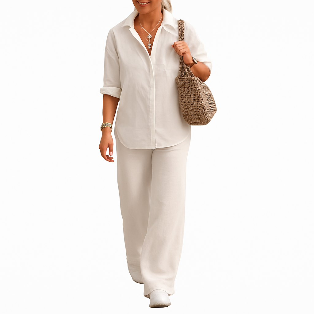 Carina – Cotton Linen Two-Piece Set with Long Sleeve Shirt & Loose Pants