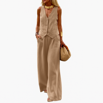 Genevieve – Summer Blazer Set with Tank Top & Wide-Leg Pants