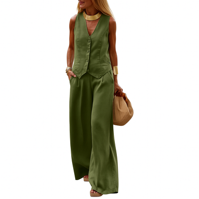 Genevieve – Summer Blazer Set with Tank Top & Wide-Leg Pants