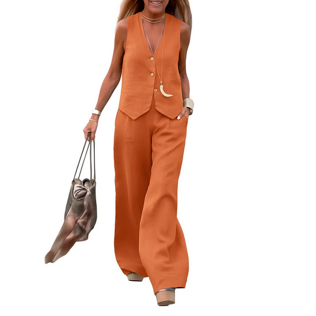 Genevieve – Summer Blazer Set with Tank Top & Wide-Leg Pants