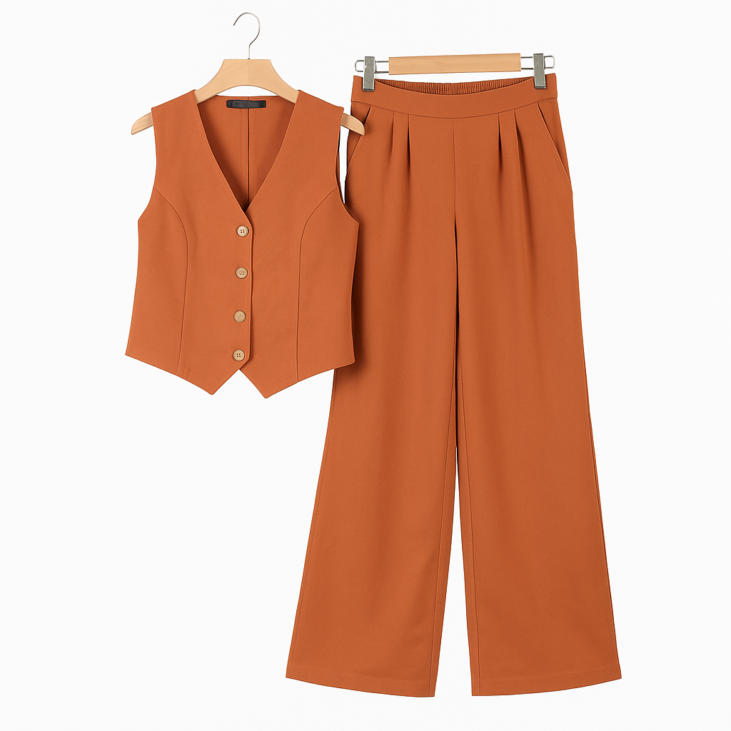 Genevieve – Summer Blazer Set with Tank Top & Wide-Leg Pants