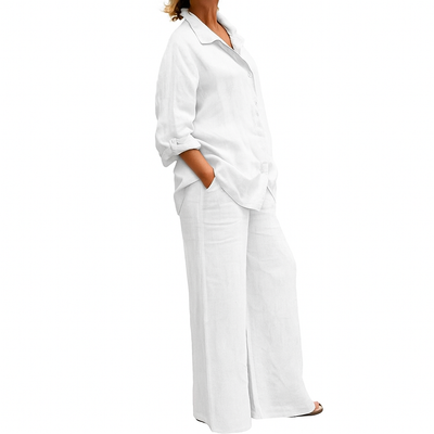 Gianna - Linen Two-Piece Set Long Sleeve Shirt and Loose Straight Pants