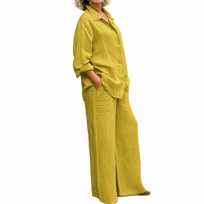 Gianna - Linen Two-Piece Set Long Sleeve Shirt and Loose Straight Pants