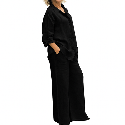 Gianna - Linen Two-Piece Set Long Sleeve Shirt and Loose Straight Pants