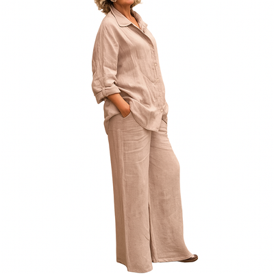 Gianna - Linen Two-Piece Set Long Sleeve Shirt and Loose Straight Pants