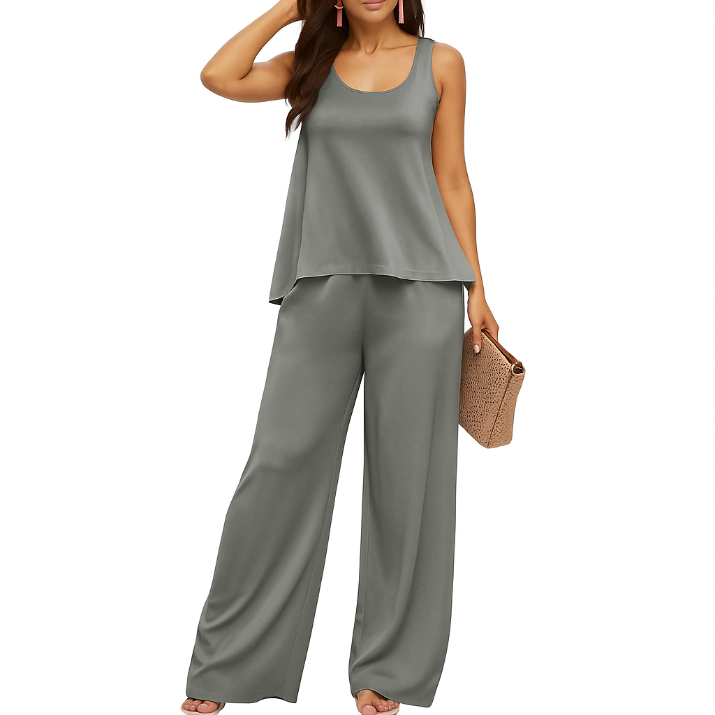 Valencia - Plus Size 2-Piece Set Round Neck Tank Top and Wide-Leg Pants