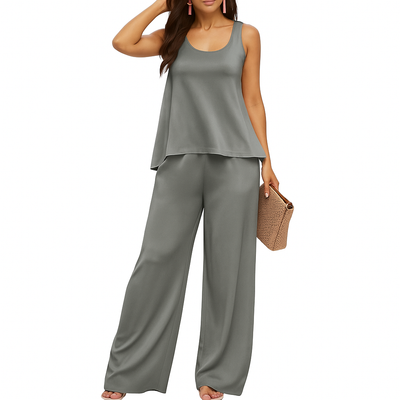 Valencia - Plus Size 2-Piece Set Round Neck Tank Top and Wide-Leg Pants