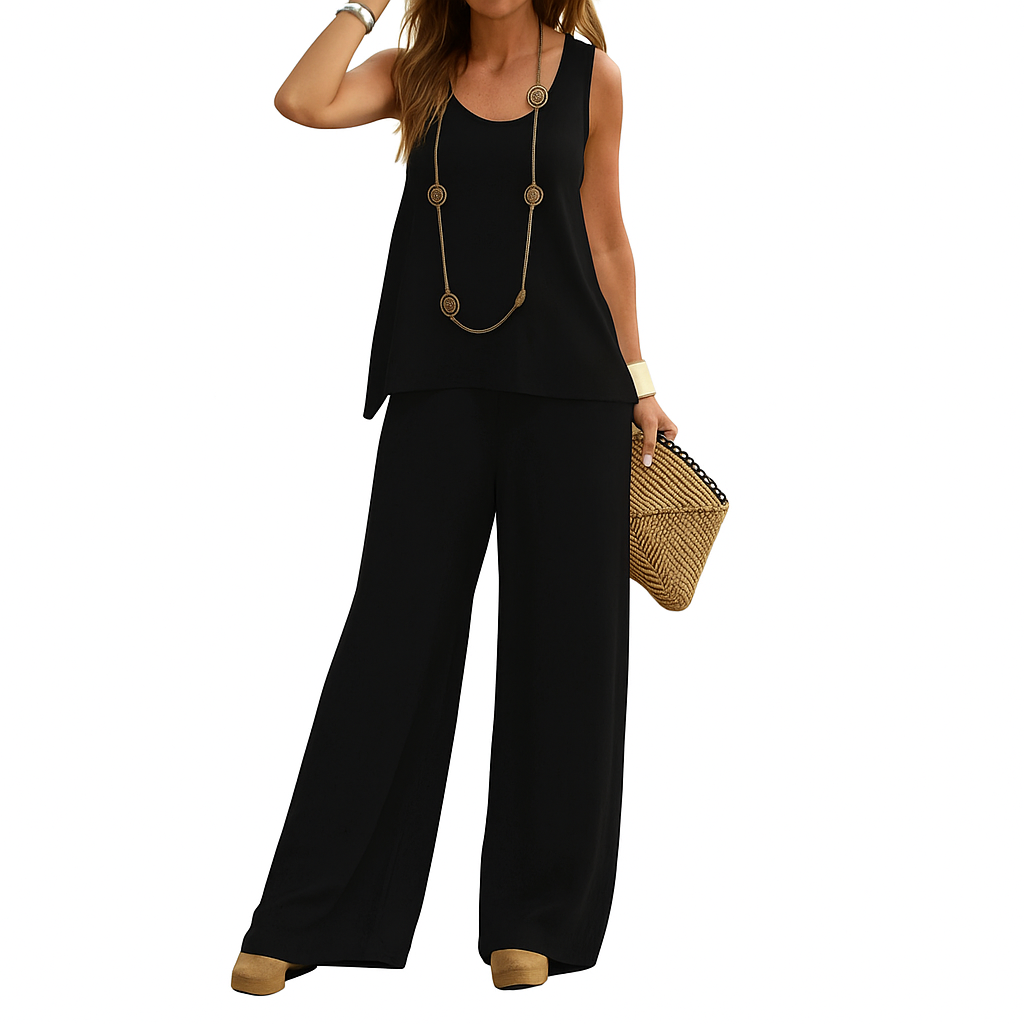 Valencia - Plus Size 2-Piece Set Round Neck Tank Top and Wide-Leg Pants
