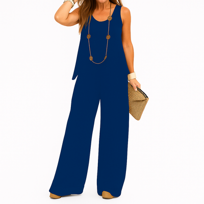 Valencia - Plus Size 2-Piece Set Round Neck Tank Top and Wide-Leg Pants