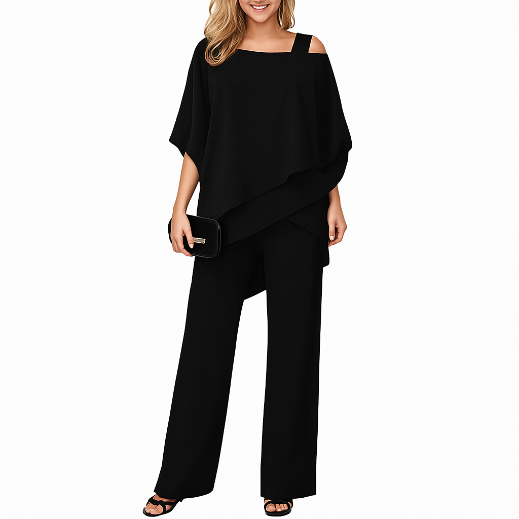 Emilienne – Women's Two-Piece Set with Batwing Sleeve Top & Wide-Leg Pants