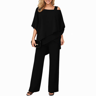 Emilienne – Women's Two-Piece Set with Batwing Sleeve Top & Wide-Leg Pants