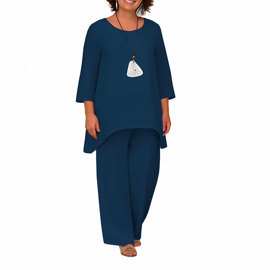 Celestia – Loose Cotton-Hemp Two-Piece Set with Long Sleeve Top & Casual Pants