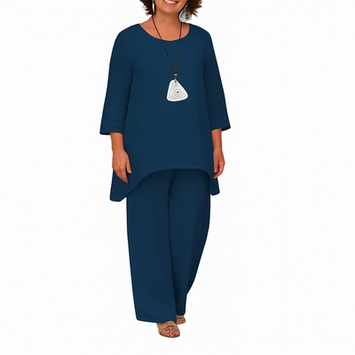 Celestia – Loose Cotton-Hemp Two-Piece Set with Long Sleeve Top & Casual Pants
