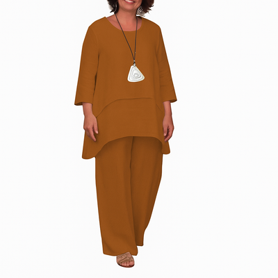 Celestia – Loose Cotton-Hemp Two-Piece Set with Long Sleeve Top & Casual Pants