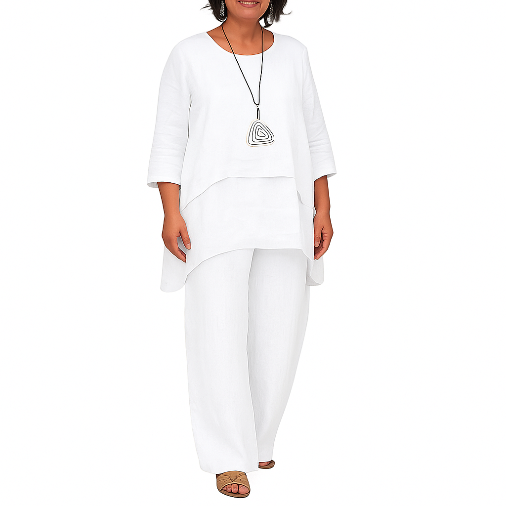 Celestia – Loose Cotton-Hemp Two-Piece Set with Long Sleeve Top & Casual Pants