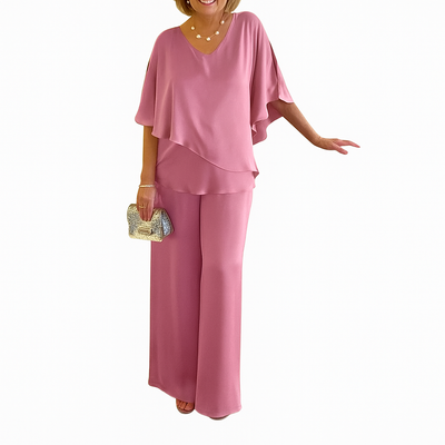 Winona – V-Neck Asymmetrical Hem Plus-Size Casual Dress Set