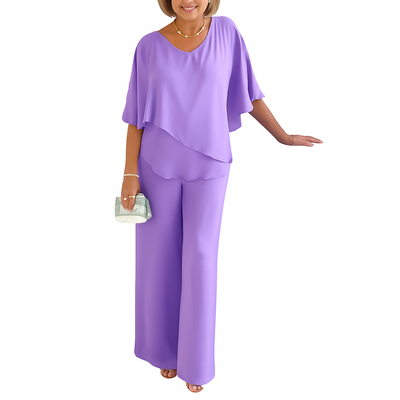 Winona – V-Neck Asymmetrical Hem Plus-Size Casual Dress Set